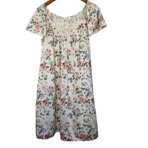 Vanity Fair Vintage Floral Lace Cottage Core Satin Sleep Dress - M - Pre-Owned